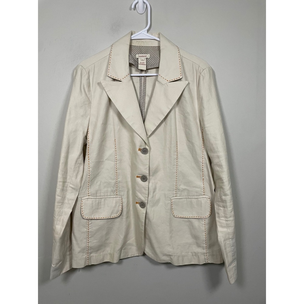 Sundance Cream Linen Blend Blazer Jacket Size Large Classic Career Lightweight
